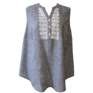 Market & Spruce Pullover Blouse, XL, Light Blue, Linen/Rayon, Ruffle Accent EUC